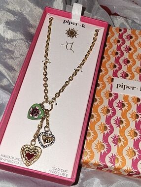 piper K Heart Charm Necklace with Green and Red Heart Charms Bnib Ta